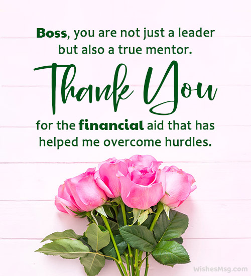 appreciation message to boss for financial support